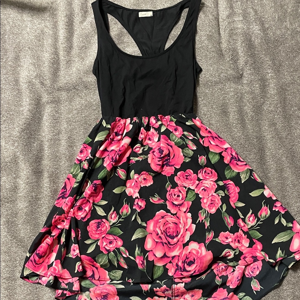 Floral Black and Pink Mini Dress